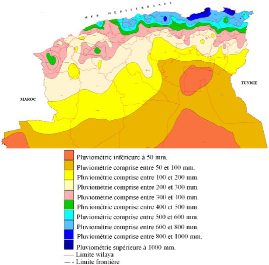 carte des précipitation dans le Nord Algérien 